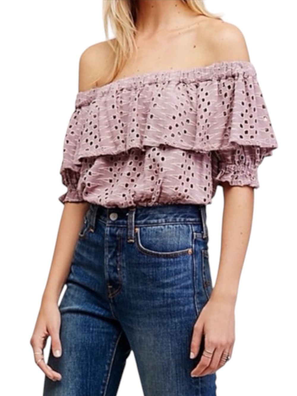 Free People That Girl Eyelet Ruffle Top